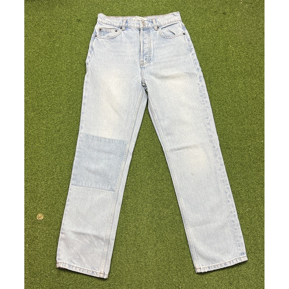 REFORMATION Denim Cynthia Patch HIgh Rise Straight Leg Tahoe Wash Jeans Size 25